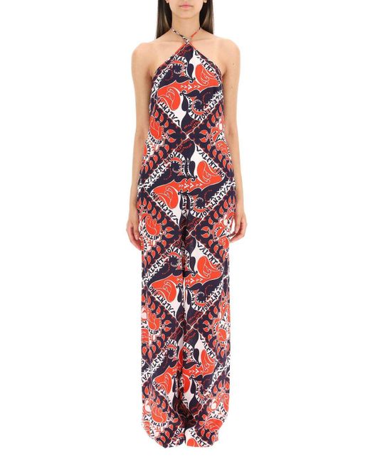 Valentino Silk Archive Ifesto Bandana Printed Wide Leg Jumpsuit in Red Lyst