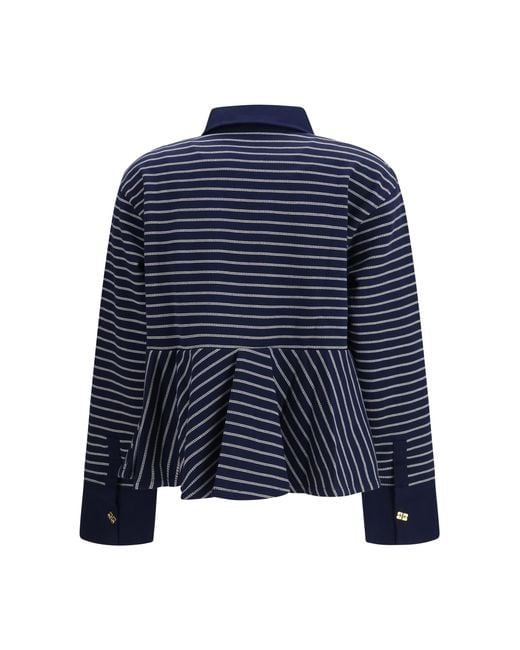Ganni Blue Striped Polo Shirt Cotton
