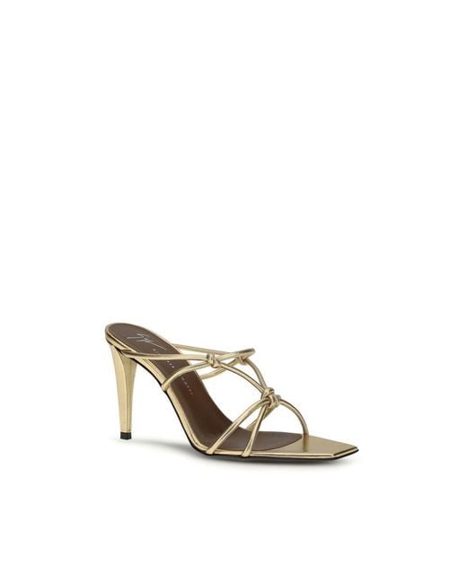 Giuseppe Zanotti Metallic Gold Calf Leather Bos Taurus Stiletto Heel Sandals