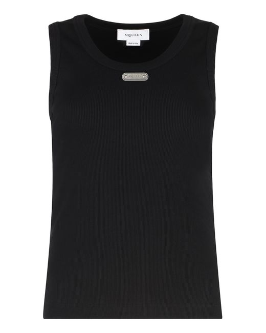 McQ Alexander McQueen Black Tank Top Ribbed Cotton Vests & Tops