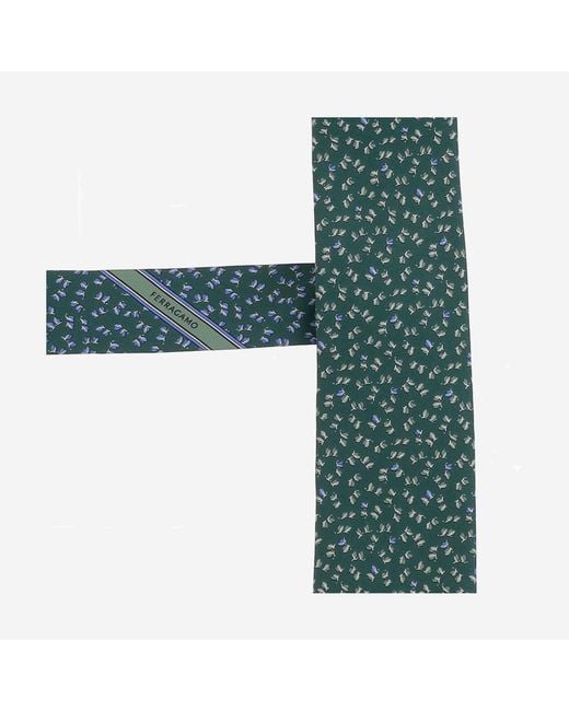 Ferragamo Green Silk Tie Ties & Bow for men