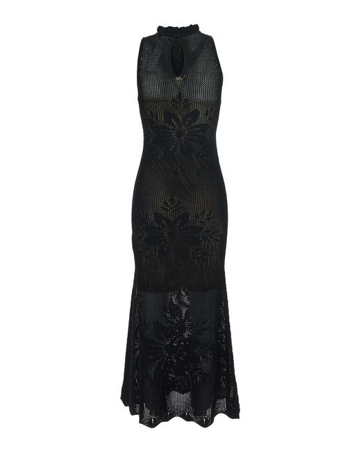 Twinset Black Long Dress Knitted With V-Neck And Sleeves Viscose Polyamide