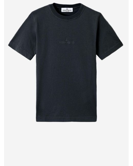 Stone Island Blue Cotton T-Shirt With Logo T-Shirts