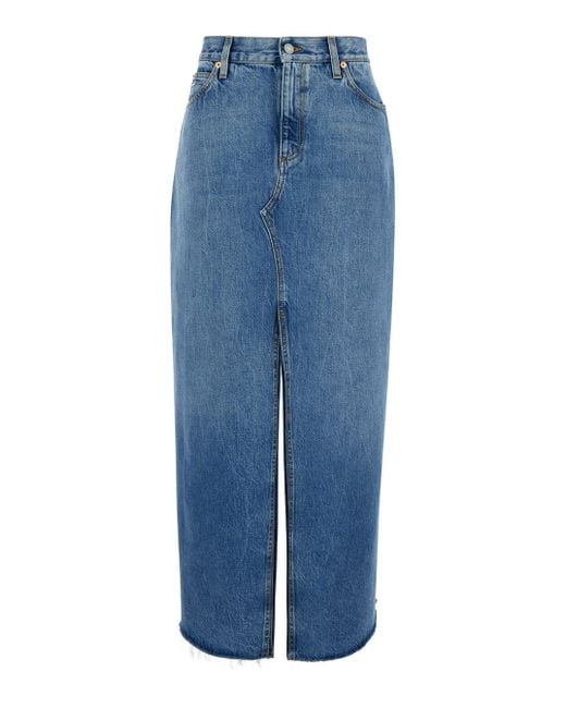 Gucci Blue Light Denim Midi Skirt With Horsebit