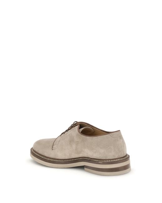 Brunello Cucinelli White Suede Derby Lace-Up Shoes for men