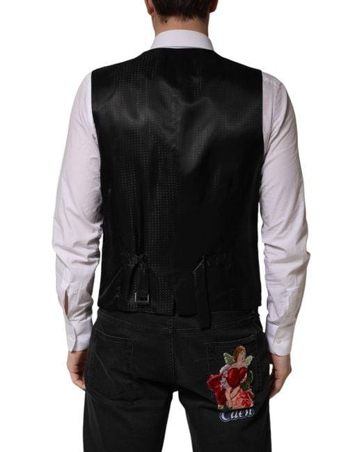 Dolce & Gabbana Black Wool Dress Formal Waistcoat Vest Virgin for men