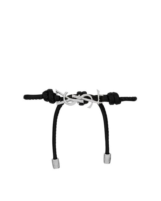 Saint Laurent Black Bracelet Cassandre Leather Bracelets