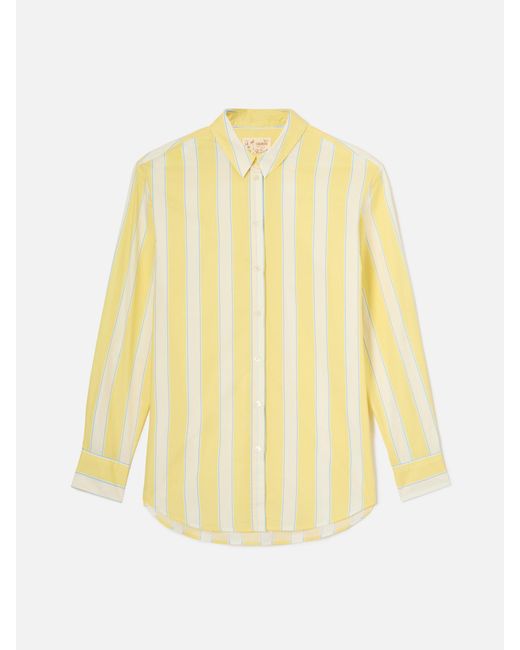 Mc2 Saint Barth Yellow Brigitte Cotton Shirt With Stripes And Sport Club Embroidery