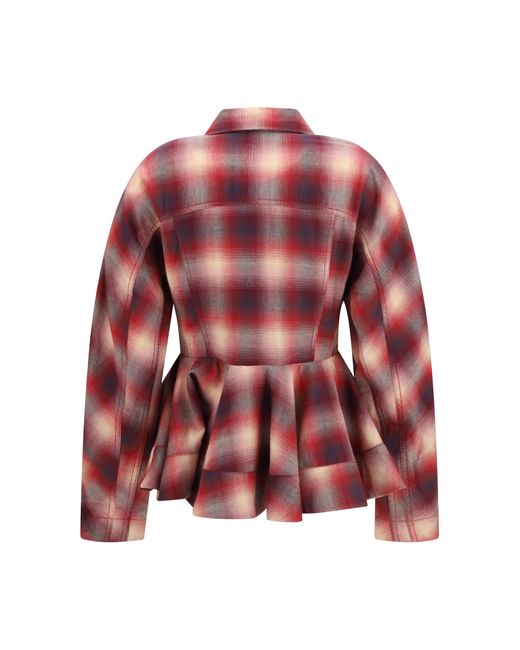 Ganni Red Peplum Flannel Shirt Cotton
