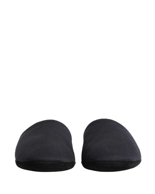 Dolce & Gabbana Black Dark Wool Cotton Chevron Slippers Shoes Flats for men