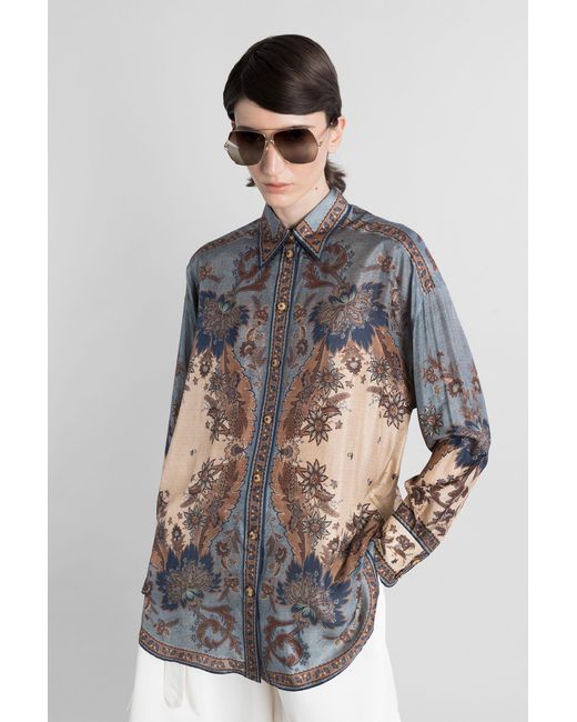 Zimmermann Gray Shirt In Blue Silk