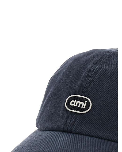 AMI Blue Cotton Hat With Embroidered Patch for men