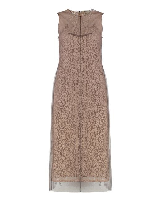 Fendi Natural Dress Lace Midi Polyamide