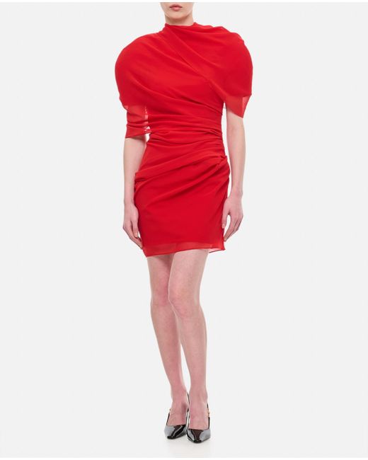 Jacquemus Red Draped Turtleneck Short Dress