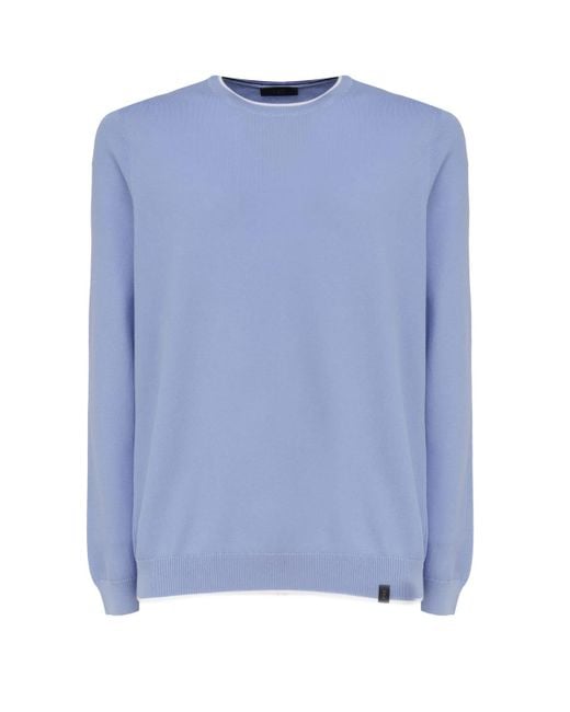 Fay Blue Cotton Sweater With Round Neck for men
