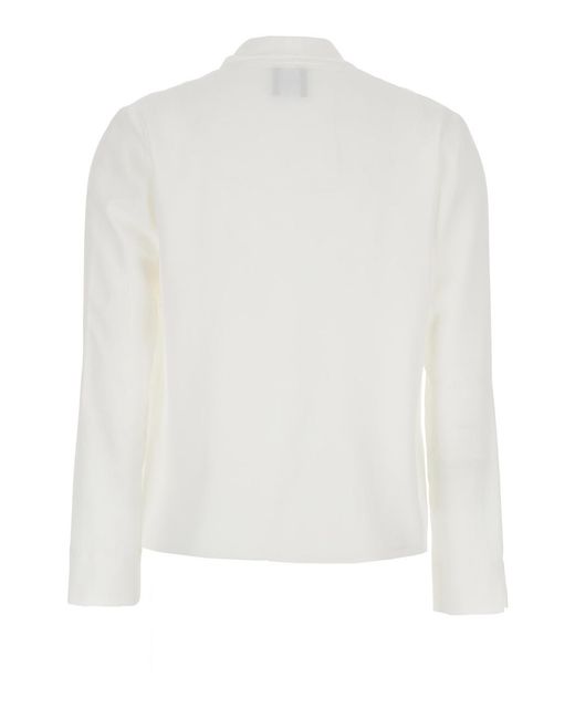 Le Plain White Blouse With Front Neckline And Ruffles