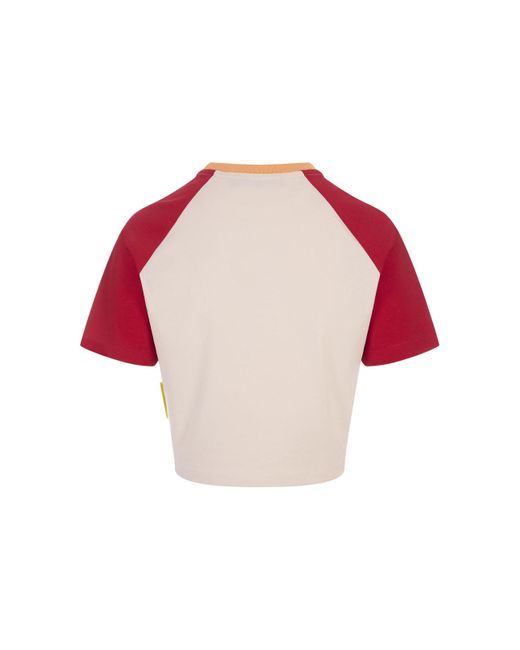 Barrow Red Color Block Crop T-Shirt With Signature