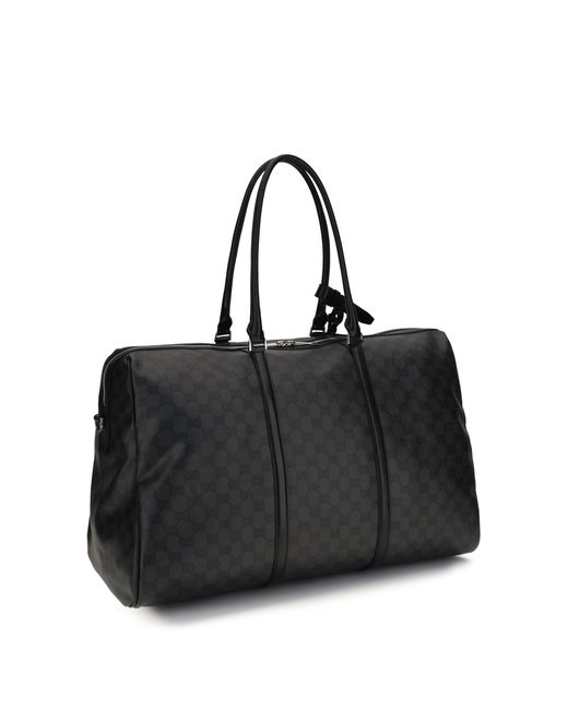 Gucci Black Travel Bag Gg Web Stripe Fabric Shoulder