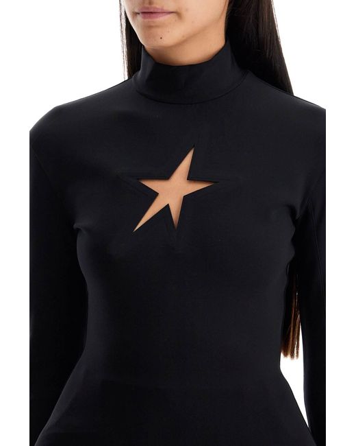 Mugler Black Technical Jersey Cut-Out Top