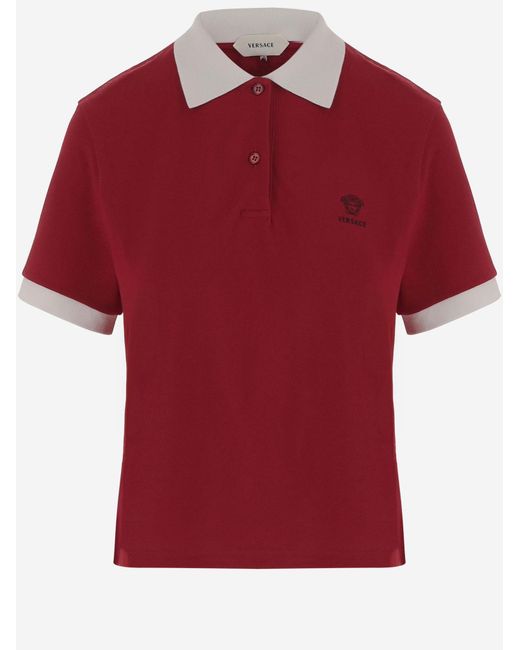 Versace Red Cotton Polo Shirt Tops