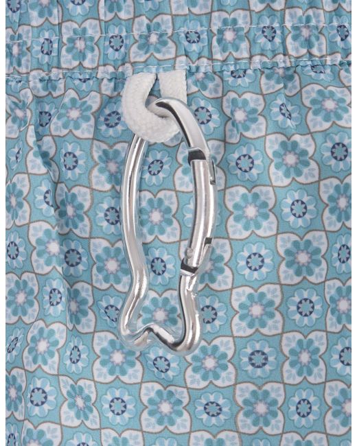 Fedeli Blue Swim Shorts With Flower Pattern for men