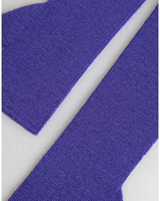 Dolce & Gabbana Blue Wool Fingerless Elbow Length Mitten Gloves