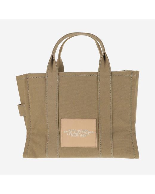 Marc Jacobs Natural Medium Tote Bag With Logo Print Cotton Handbags