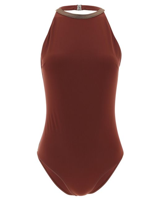 Brunello Cucinelli Red Polyamide One-Piece Swimsuit Clothing