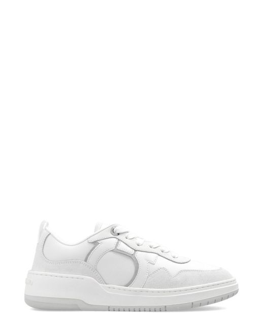 Ferragamo White Gancini Low-Top Sneakers