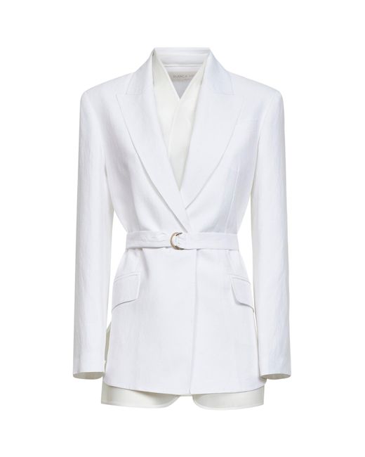 Blanca Vita White Viscose And Linen Goody Belted Blazer