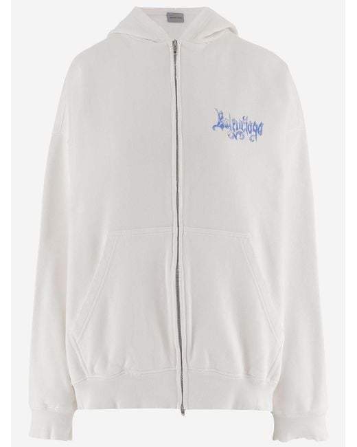 Balenciaga White Cotton Hoodie With Zipper