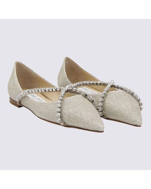 Jimmy Choo White Tone Leather Genevi Ballerina Shoes
