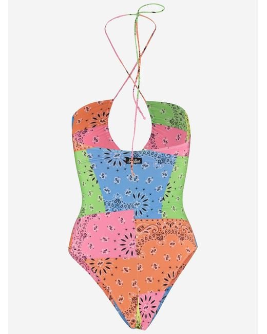 Mc2 Saint Barth Pink One-Piece Swimsuit Bandana Print Polyamide Swimwear
