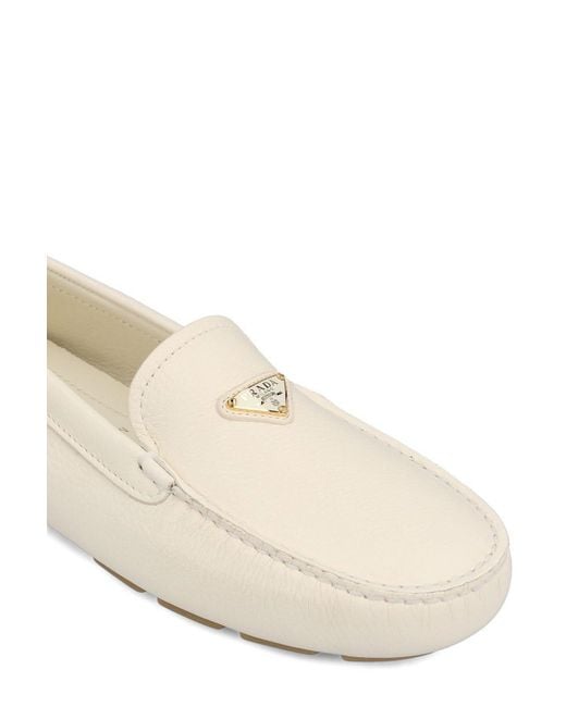 Prada White Triangle-logo Slip-on Loafers