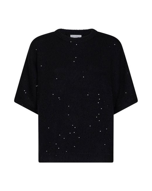 Brunello Cucinelli Black Sweater Sequin-Embellished Lyocell