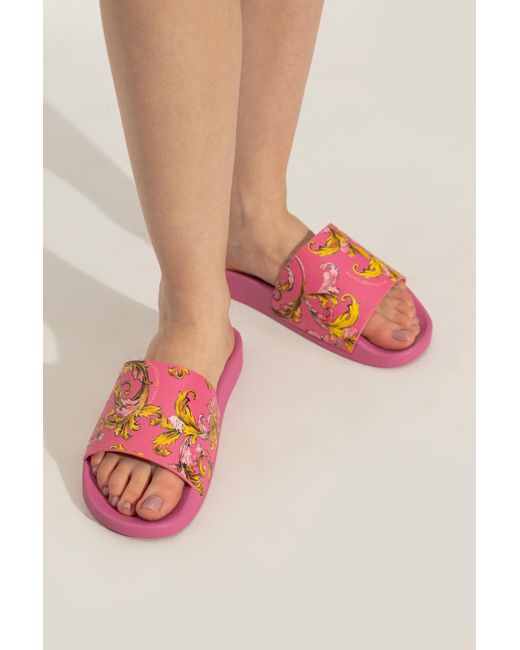 Versace Jeans Couture Pink Rubber Slides With Print for men