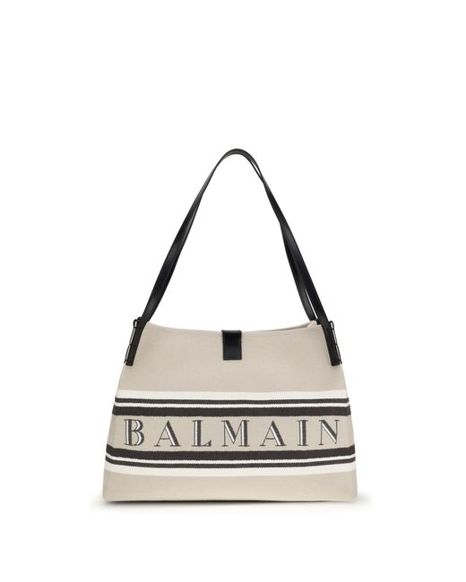 Balmain White Release Shoulder Bag Cotton; Polyester