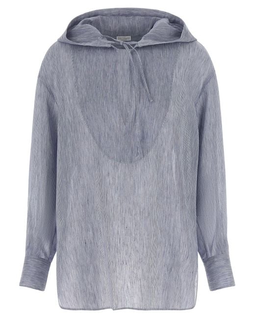 Brunello Cucinelli Blue Hooded Shirt