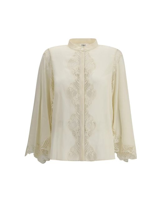 Chloé White Chloã Silk Georgette And Lace Blouse