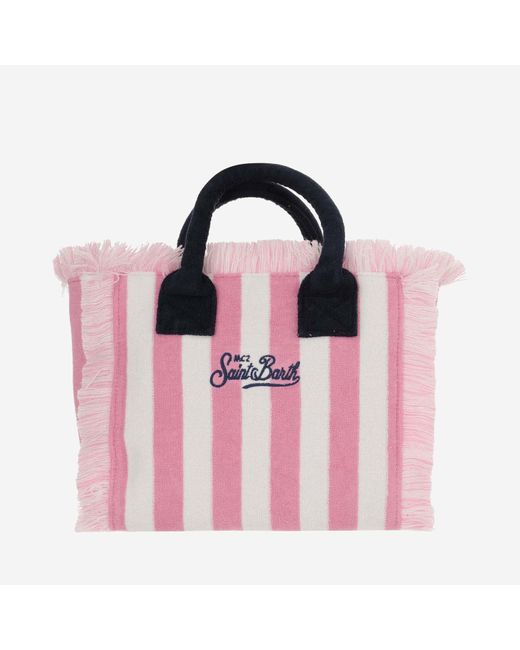 Mc2 Saint Barth Pink Colette Tote Bag With Striped Pattern And Logo