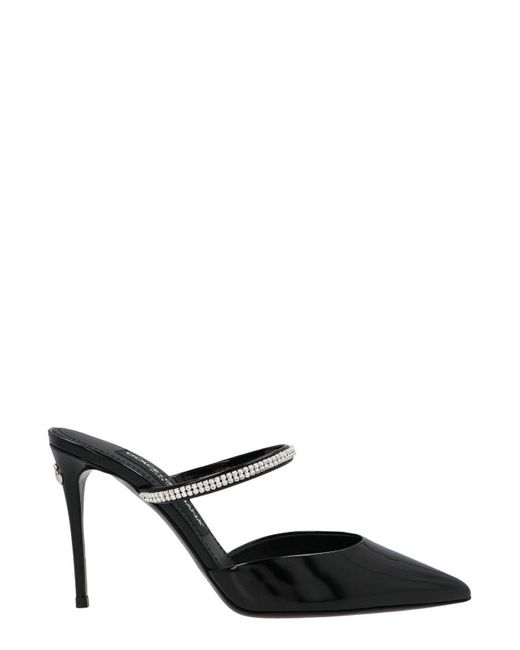Dolce & Gabbana Black Embellished Pointed Toe Mules