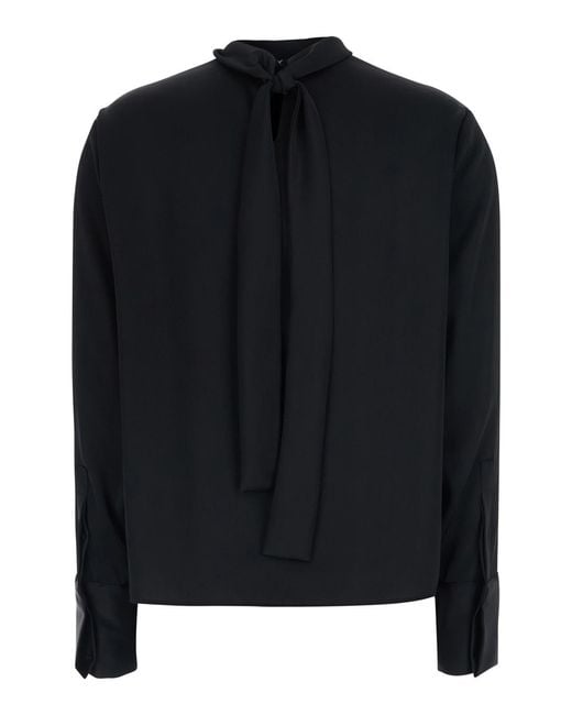 Le Plain Black Blouse High-Neck Satin Blouses