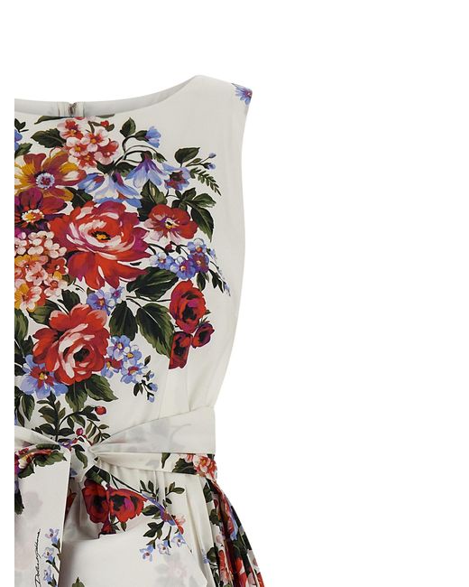 Dolce & Gabbana White Flower Print Long Dress