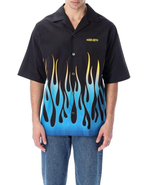 KENZO Black Flames Bowling Shirt for men