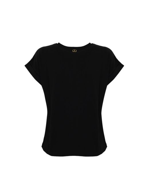 Twin Set Black Cotton T-Shirt With Animalier Logo