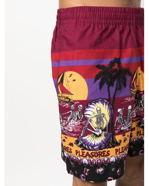 Pleasures Red Beach Printed Shorts for men