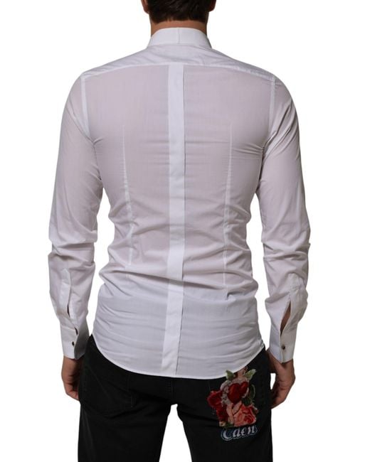 Dolce & Gabbana Purple White Cotton Collared Long Sleeve Gold Dress Shirt for men