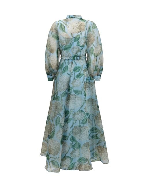 Nissa Green Printed Organza Dress Polyester