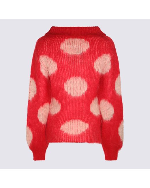 Marni Red Mohair Sweater With Polka Dots
