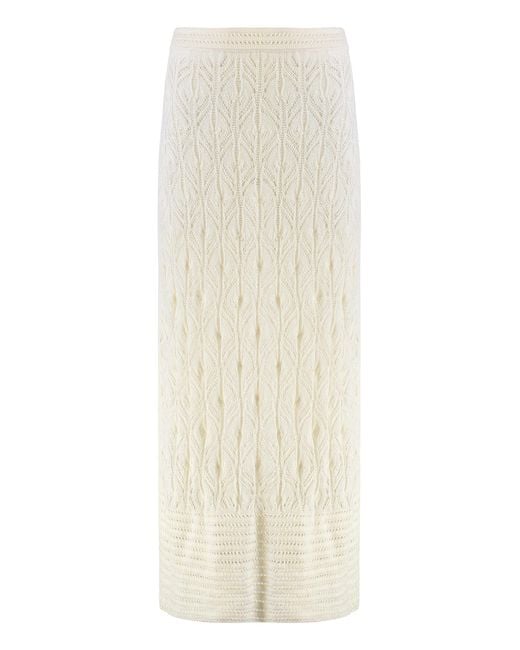 LeKasha White Openwork-Knit Skirt Linen